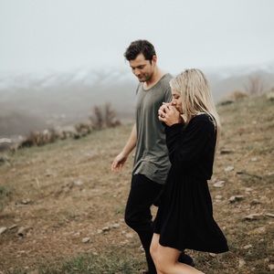 Black long sleeve short, flowy dress